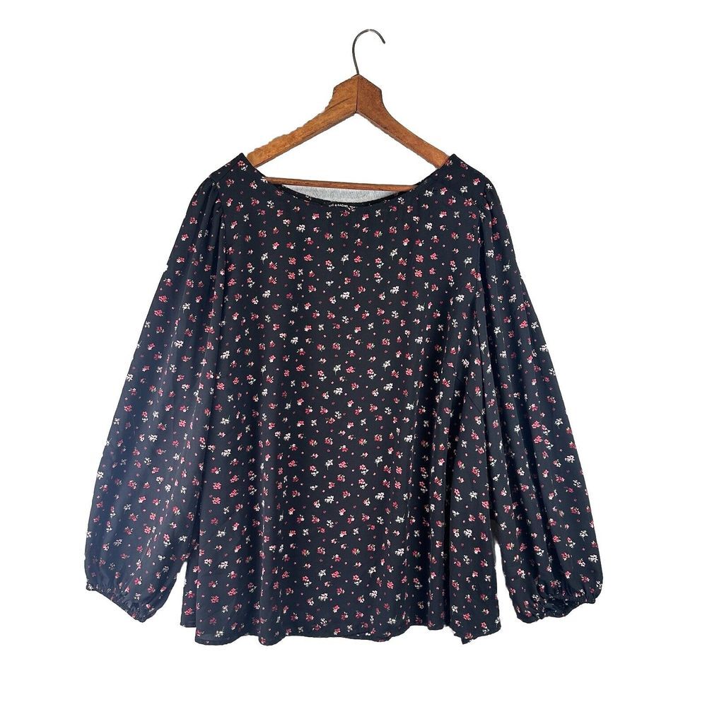 Rachel Zoe‎ Top Shirt Plus Size 2X Long Sleeve Scoop Ditsy Floral Sheer Career